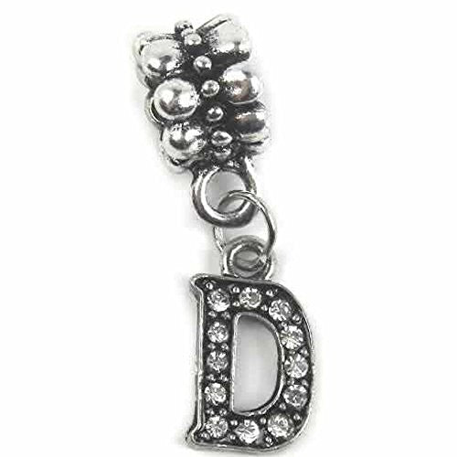 "D" Letter dangle Charm Beads with Crystals for Snake Chain Charm Bracelet - Sexy Sparkles Fashion Jewelry