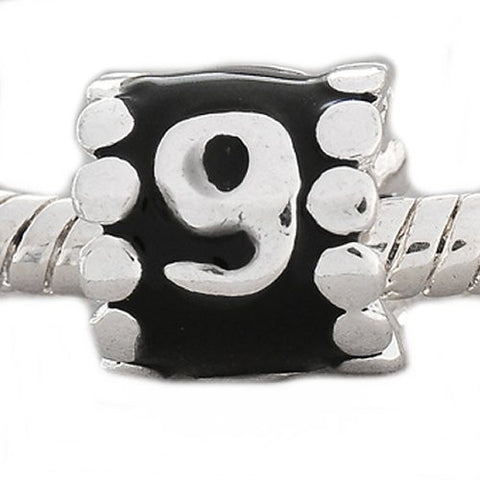 Black Enamel Number Charm Bead  "9" European Bead Compatible for Most European Snake Chain Charm Bracelets - Sexy Sparkles Fashion Jewelry - 3