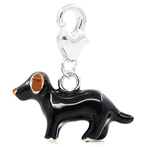 Black and Brown Dog Clip on Pendant for European Charm Jewelry w/ Lobster Clasp - Sexy Sparkles Fashion Jewelry