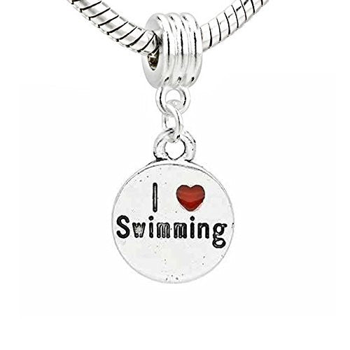 I Love Swimming Charm Dangle European Bead Compatible for Most European Snake Chain Bracelet - Sexy Sparkles Fashion Jewelry
