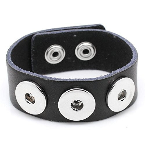 Black Leather Copper Buckle Chunk Bracelets Fit Snaps Chunk Buttons 24cmx2.4cm - Sexy Sparkles Fashion Jewelry