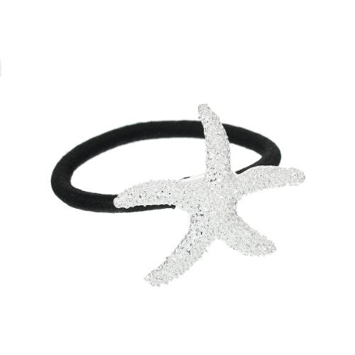 Nylon Cirlce Ring Hair Band Ponytail Holder Black Acrylic Imitation Pearl Choose Your Style From Menu (Starfish)