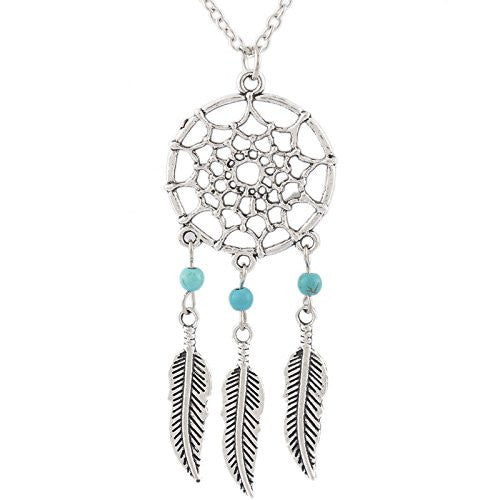 Vintage Necklace Link Cable Chain Silver Tone Dreamcatcher Feather Pendant 52.0cm(20 4/8") long - Sexy Sparkles Fashion Jewelry - 1
