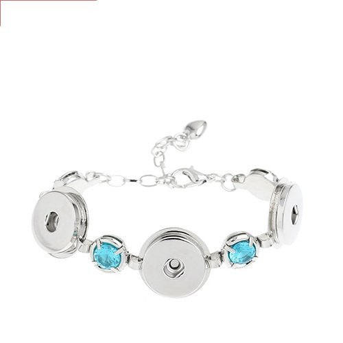 Chunk Lobster Clasp Bracelet Silver Tone Lake Blue Rhinestone & Extender Chain Fit Snaps Chunk Buttons