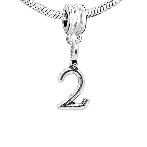 Choose From Number #2 Dangle European Bead Compatible for Most European Snake Chain Bracelet