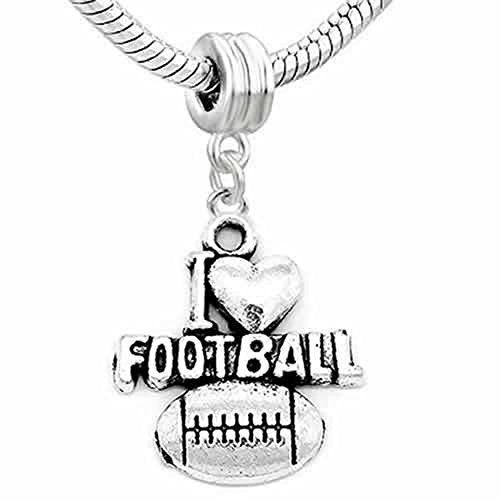 Football Charm Heart Dangle Charm European Bead Compatible for Most European Snake Chain Bracelet