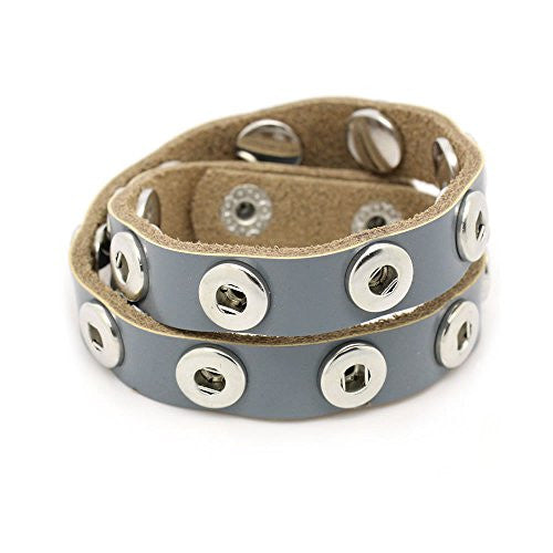 Real Leather Copper Buckle Bracelets French Grey Chunk Buttons Fit Interchangeable Snap Fasteners 45cmx1.4cm - Sexy Sparkles Fashion Jewelry