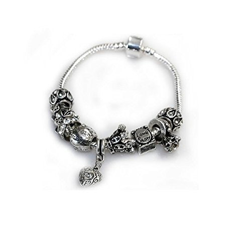 7.5" Love Story Charm Bracelet Pandora Style, Snake chain bracelet and charms as pictured