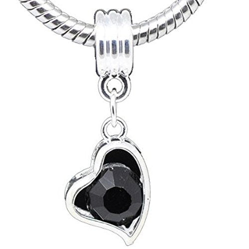 Heart with Black Rhinestone Dangle charm for European Snake chain charm bracelet - Sexy Sparkles Fashion Jewelry - 1