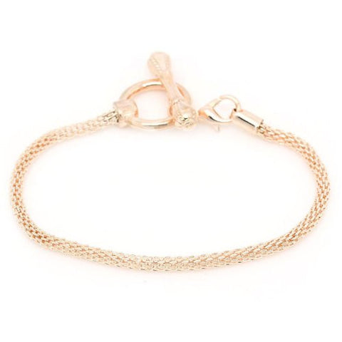 7.25 Rose Gold Tone Plated Base Toggle Clasp Snake Chain Charm W/lobster Clasp Bracelet - Sexy Sparkles Fashion Jewelry - 2