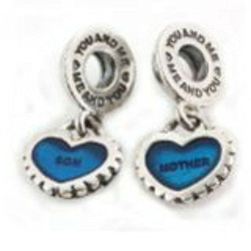 2 Pc "Mother Son" Heart Charms Bead Compatible with European Snake Chain Bracelet - Sexy Sparkles Fashion Jewelry