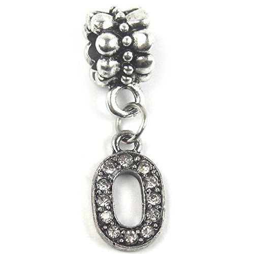 "O" Letter Dangle Charm Beads with Crystals for Snake Chain Charm Bracelet