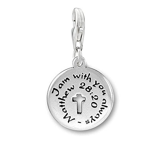 I Am with You Always Cross Religious Clip on Pendant for European Necklace or Bracelet - Sexy Sparkles Fashion Jewelry