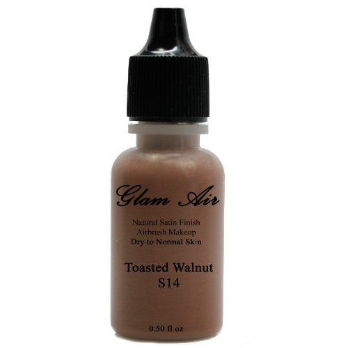 Large Bottle Airbrush Makeup Foundation Satin S14 Toasted Walnut Water-based Makeup Lasting All Day 0.50 Oz Bottle By Glam Air - Sexy Sparkles Fashion Jewelry - 1