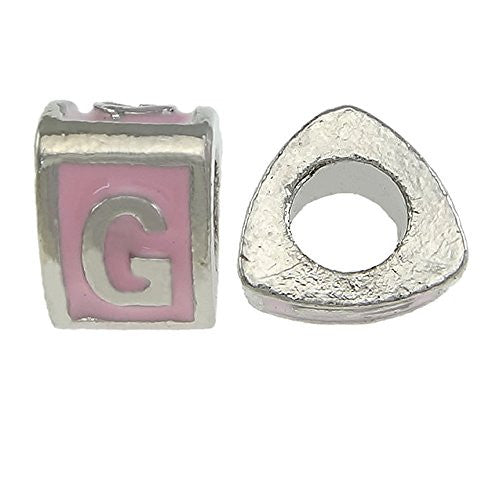"G" LetterTriangle Charm BeadsPink Spacer for Snake Chain Charm Bracelet