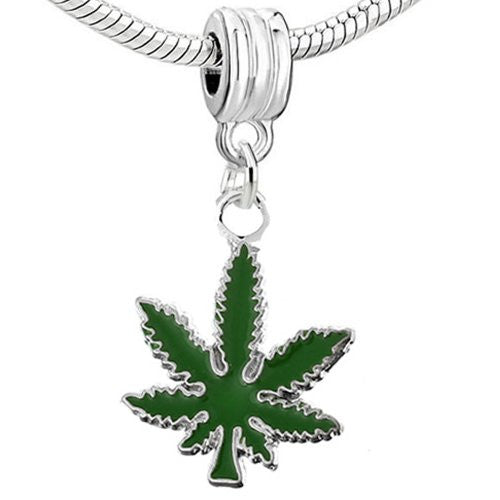 Cannabis Marijuana Leaf dangle European Bead Compatible for Most European Snake Chain Charm Bracelet