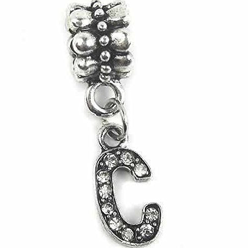 "C" LetterDangle Charm Beads with Crystals for Snake Chain Charm Bracelet