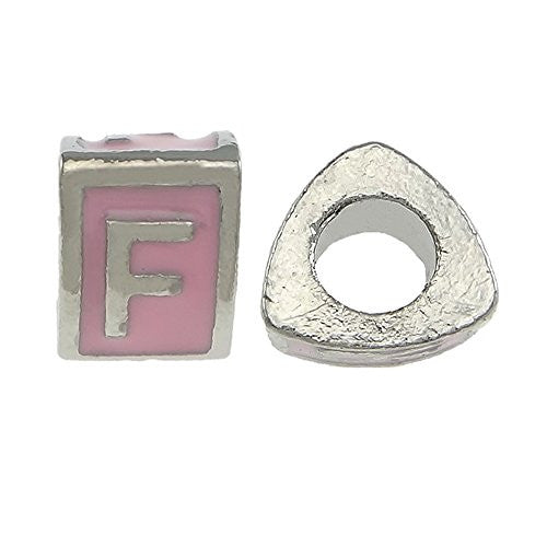 "F" LetterTriangle Charm Beads Pink Spacer for Snake Chain Charm Bracelet