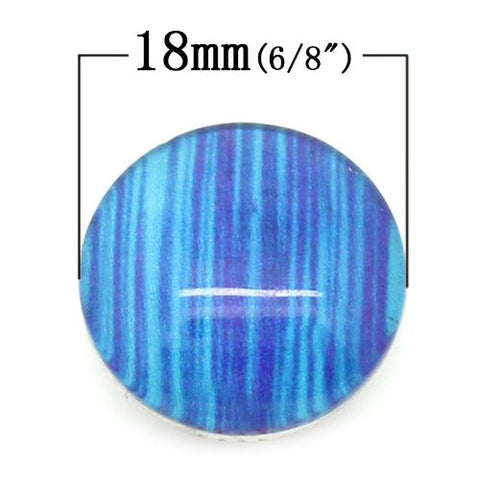 Blue Pattern Glass Chunk Charm Button Fits Chunk Bracelet 18mm - Sexy Sparkles Fashion Jewelry - 2