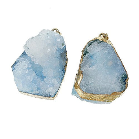 (Grade A) Natural Agate Druzy /Drusy Charm Pendant (Light Blue) - Sexy Sparkles Fashion Jewelry - 2