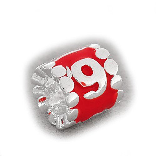 Your Lucky Numbers 9 Red Enamel Number Charm Beads Spacer For Snake Chain Bracelet - Sexy Sparkles Fashion Jewelry