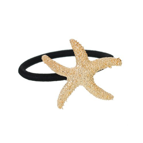 Nylon Cirlce Ring Hair Band Ponytail Holder Black Acrylic Imitation Pearl Choose Your Style From Menu (Starfish A)
