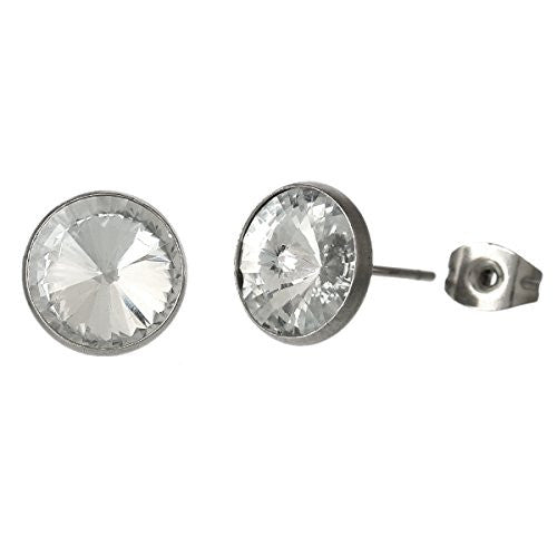 April Birthstone Stainless Steel Post Stud Earrings with  Rhinestone