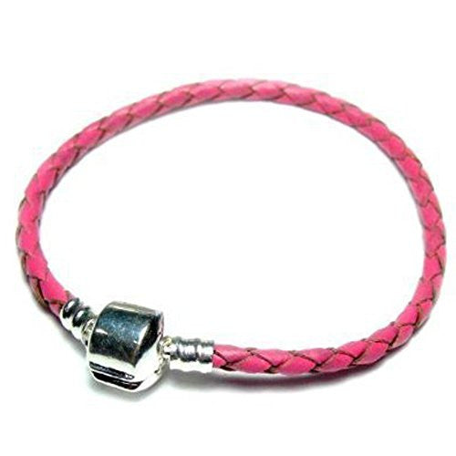 Genuine Real Braided Leather Bracelet (Pink 7.0")Fits Beads For European Snake Chain Charms - Sexy Sparkles Fashion Jewelry