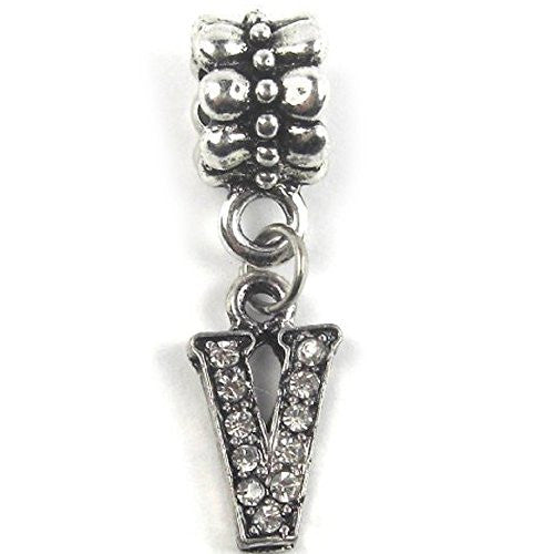 "V" Letter Dangle Charm Beads with Crystals for Snake Chain Charm Bracelet - Sexy Sparkles Fashion Jewelry
