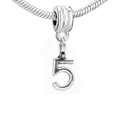 Choose From Number #5 Dangle European Bead Compatible for Most European Snake Chain Bracelet