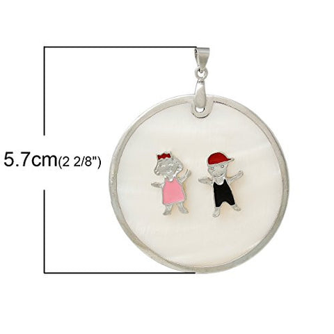 White Shell Round Charm Pendant Lovely Girl Boy Pattern Pinch Clasp - Sexy Sparkles Fashion Jewelry - 2