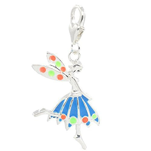 Clip on Blue Fairy Charm Pendant for European Jewelry w/ Lobster Clasp