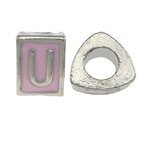 "U" Letter Triangle Charm Beads Pink Spacer for Snake Chain Charm Bracelet