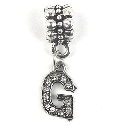 "G" Letter Dangle Charm Beads with Crystals for Snake Chain Charm Bracelet