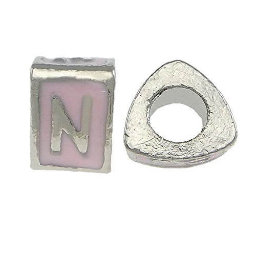 "N" Letter Triangle Charm Beads Pink Spacer for Snake Chain Charm Bracelet
