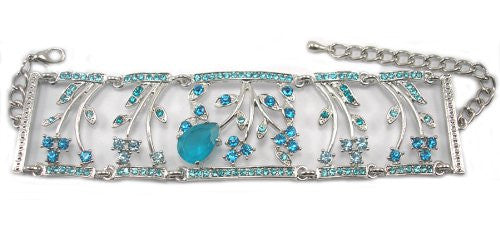 Turquoise Teardrop Stone 7 Inch Plus 2 Extender Crystal Bracelet Silver Tone - Sexy Sparkles Fashion Jewelry
