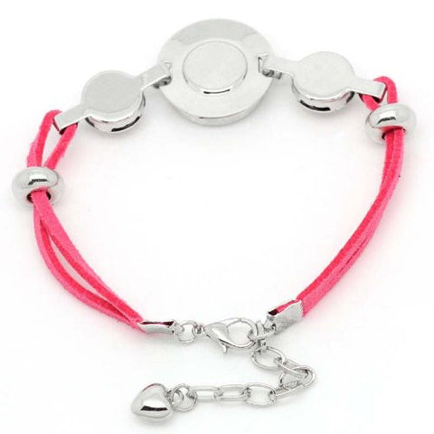 Pink Velvet Chunk Lobster Clasp Bracelet & Extender Chain Fits Snaps Chunk Button - Sexy Sparkles Fashion Jewelry - 3