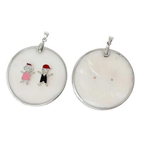 White Shell Round Charm Pendant Lovely Girl Boy Pattern Pinch Clasp - Sexy Sparkles Fashion Jewelry - 3