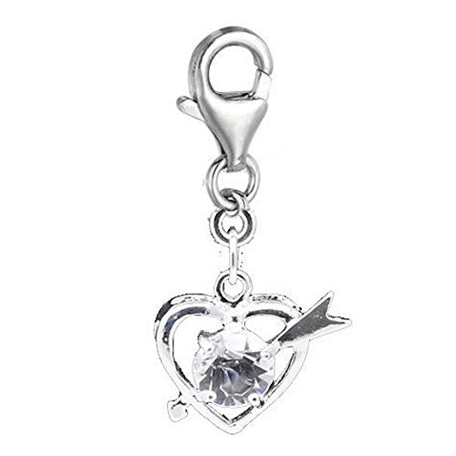 Clip on April Birthstone Cupid Heart Charm Pendant for European Jewelry w/ Lobster Clasp