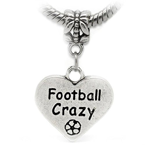 Football Crazy Love Heart Charm Dangle European Bead Compatible for Most European Snake Chain Bracelet
