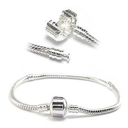 7" Snake Chain Classic Bead Barrel Clasp Bracelet for European Charms