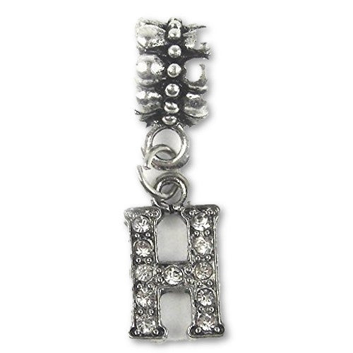"H" Letter Dangle Charm Beads with Crystals for Snake Chain Charm Bracelet