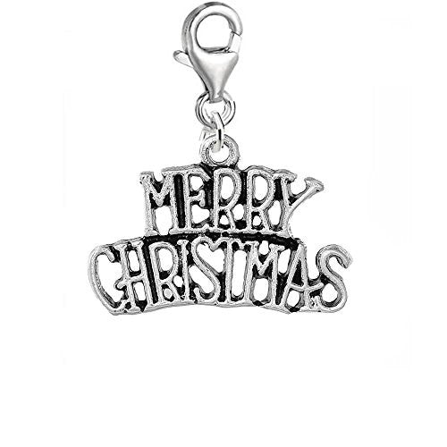 Merry Christmas Clip on Charm Pendant for Necklace or Bracelet - Sexy Sparkles Fashion Jewelry