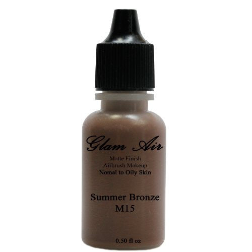 Large Bottle Airbrush Makeup Foundation Matte Finish M15 Summer Bronze Water-based Makeup Lasting All Day 0.50 Oz Bottle By Glam Air