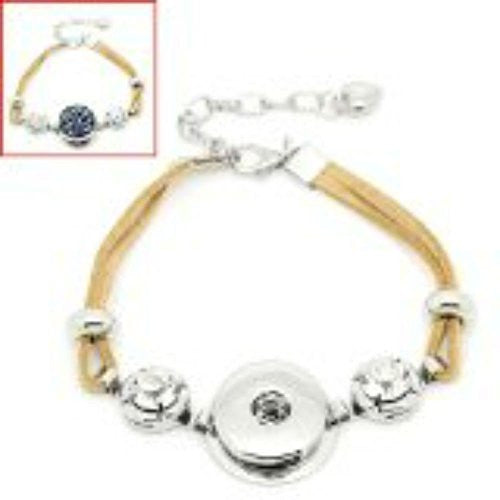 Khaki Velvet Chunk Lobster Clasp Bracelet & Extender Chain Fits Snaps Chunk Button - Sexy Sparkles Fashion Jewelry - 1