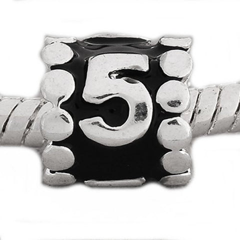 Black Enamel Number Charm Bead  "5" European Bead Compatible for Most European Snake Chain Charm Bracelets - Sexy Sparkles Fashion Jewelry - 3