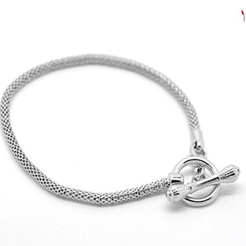 7.0" Silver Tone Toggle Clasp European Charm Bracelet