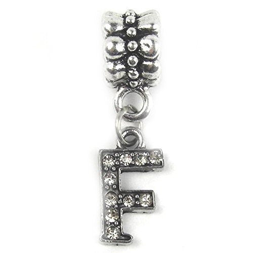"F" Letter Dangle Charm Beads with Crystals for Snake Chain Charm Bracelet