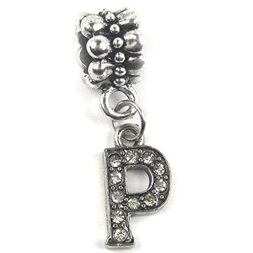 "P" Letter Dangle Charm Beads with Crystals for Snake Chain Charm Bracelet - Sexy Sparkles Fashion Jewelry