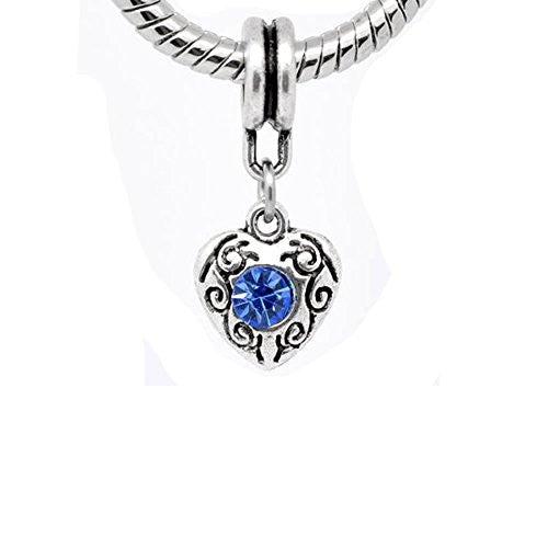 Heart March Light Blue Dangle Birthstone Charms for Snake Chain Charm Bracelet